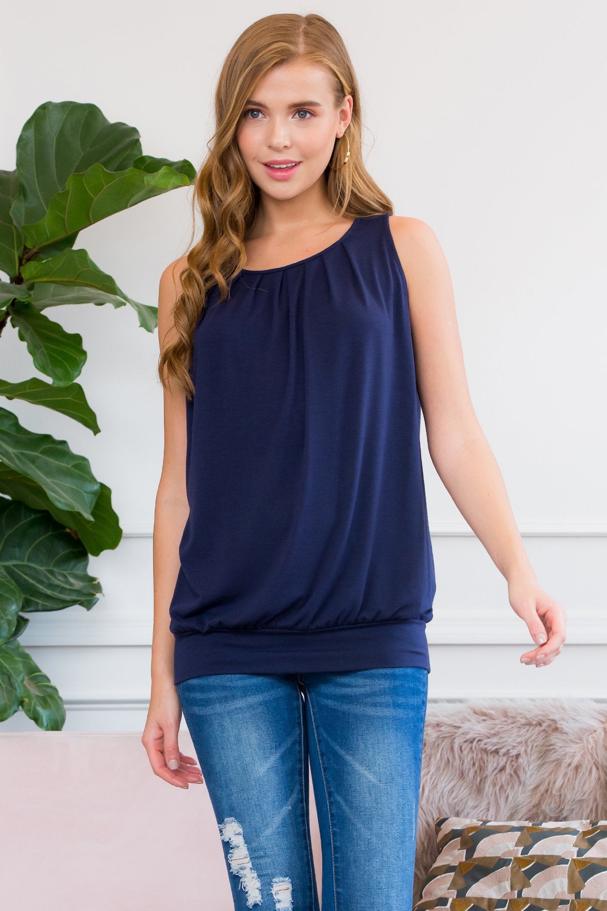 Sleeveless Pleated Top With Waistband
