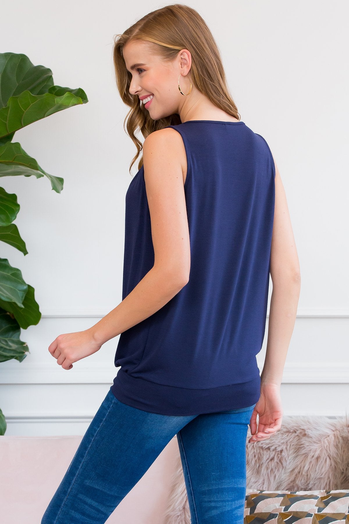 Sleeveless Pleated Top With Waistband