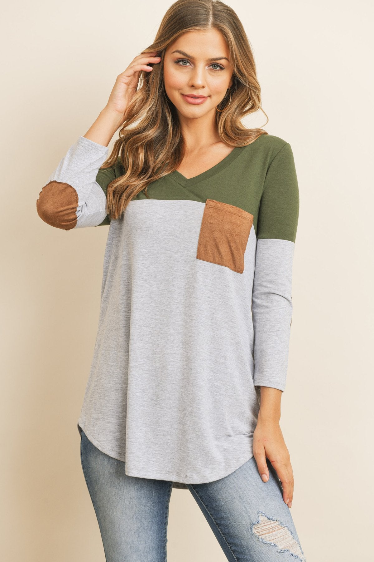 Color Block V-Neck Top