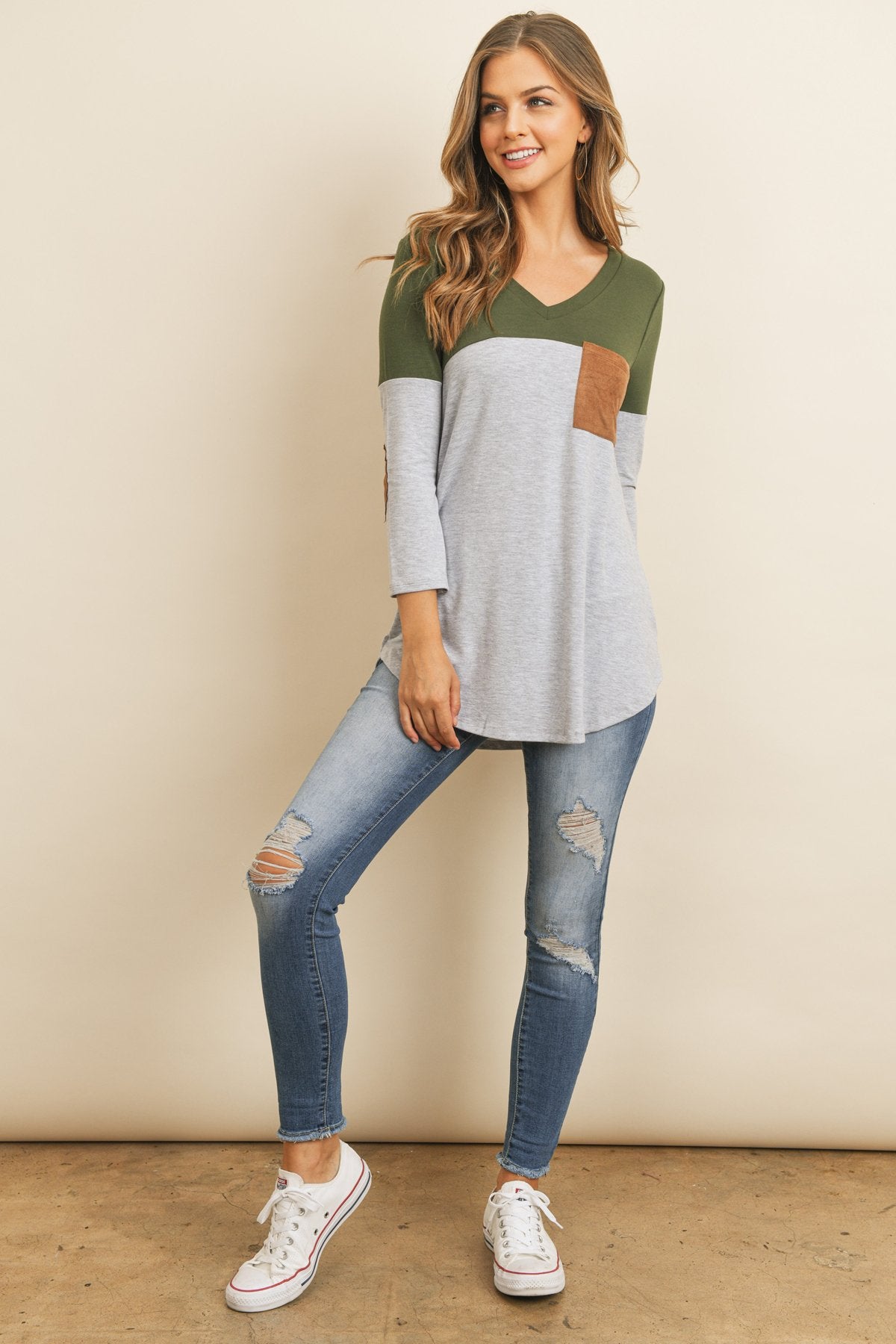 Color Block V-Neck Top