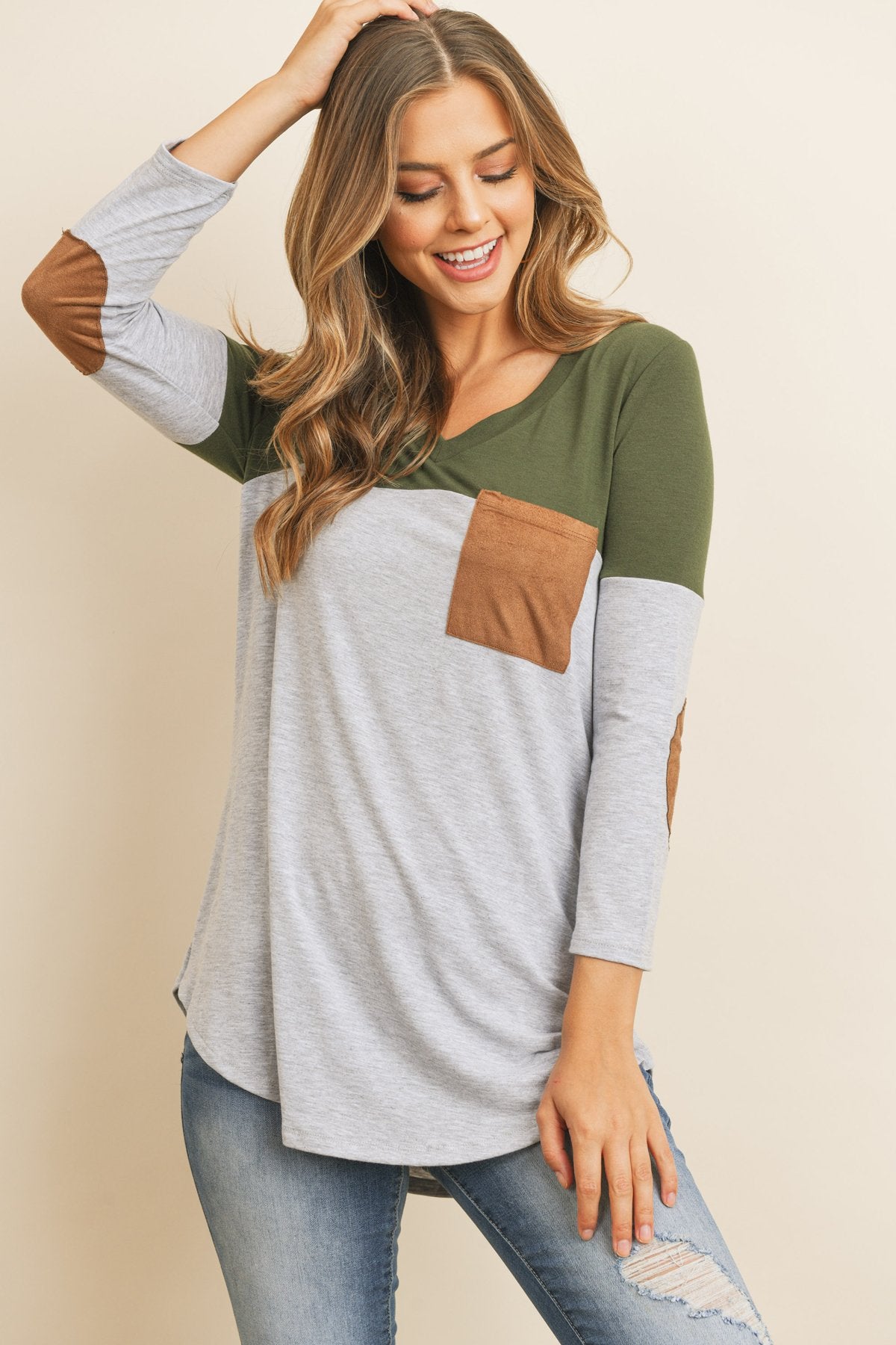 Color Block V-Neck Top