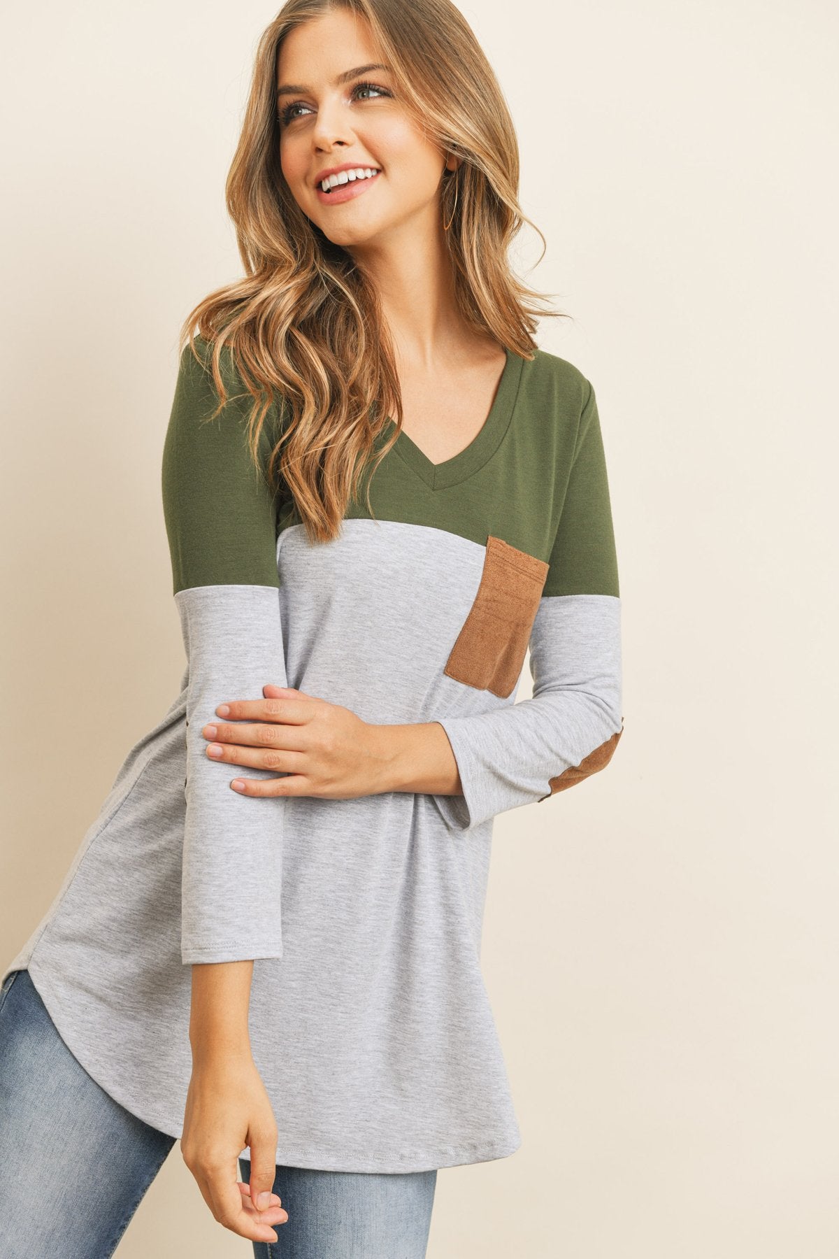 Color Block V-Neck Top