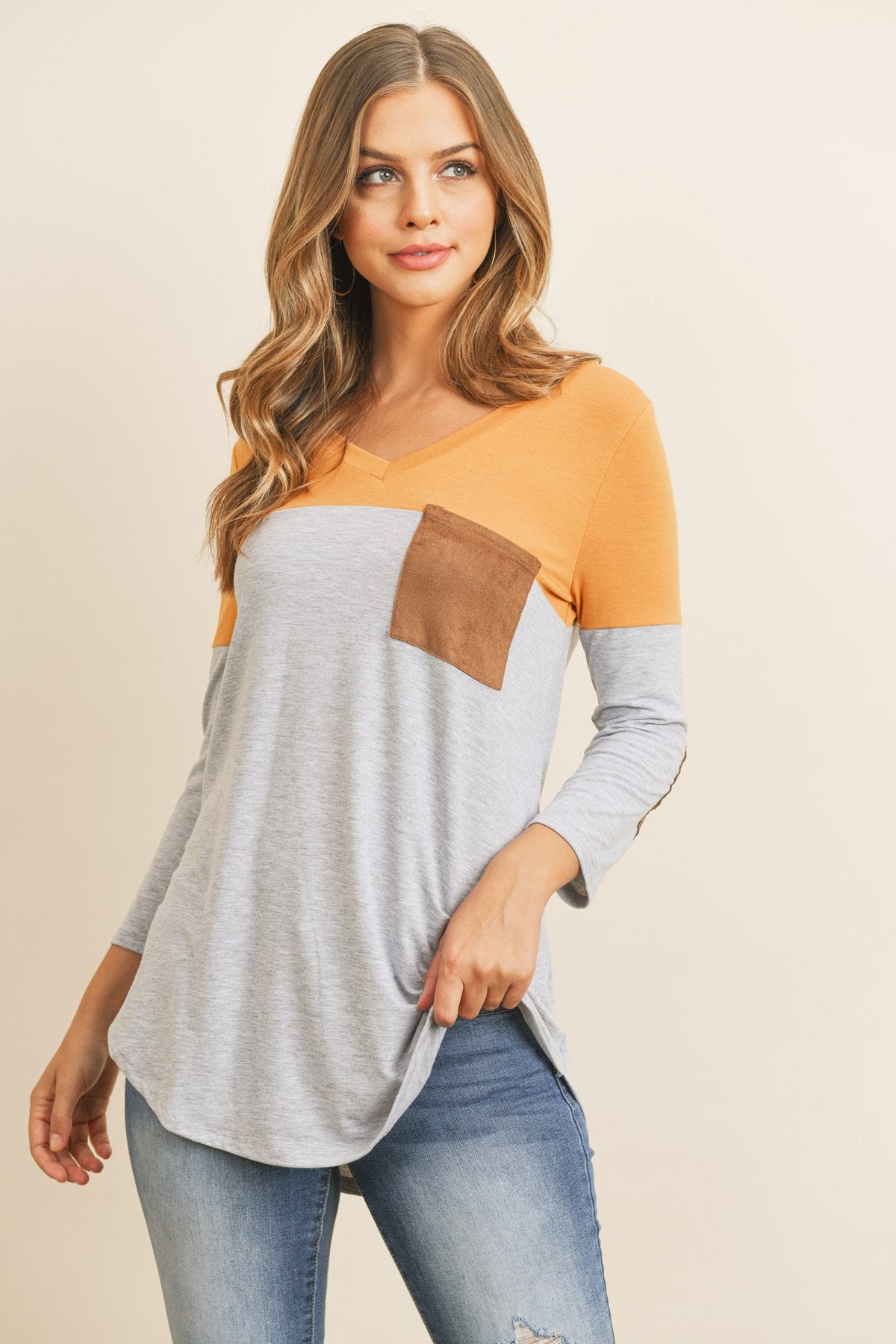 Color Block V-Neck Top