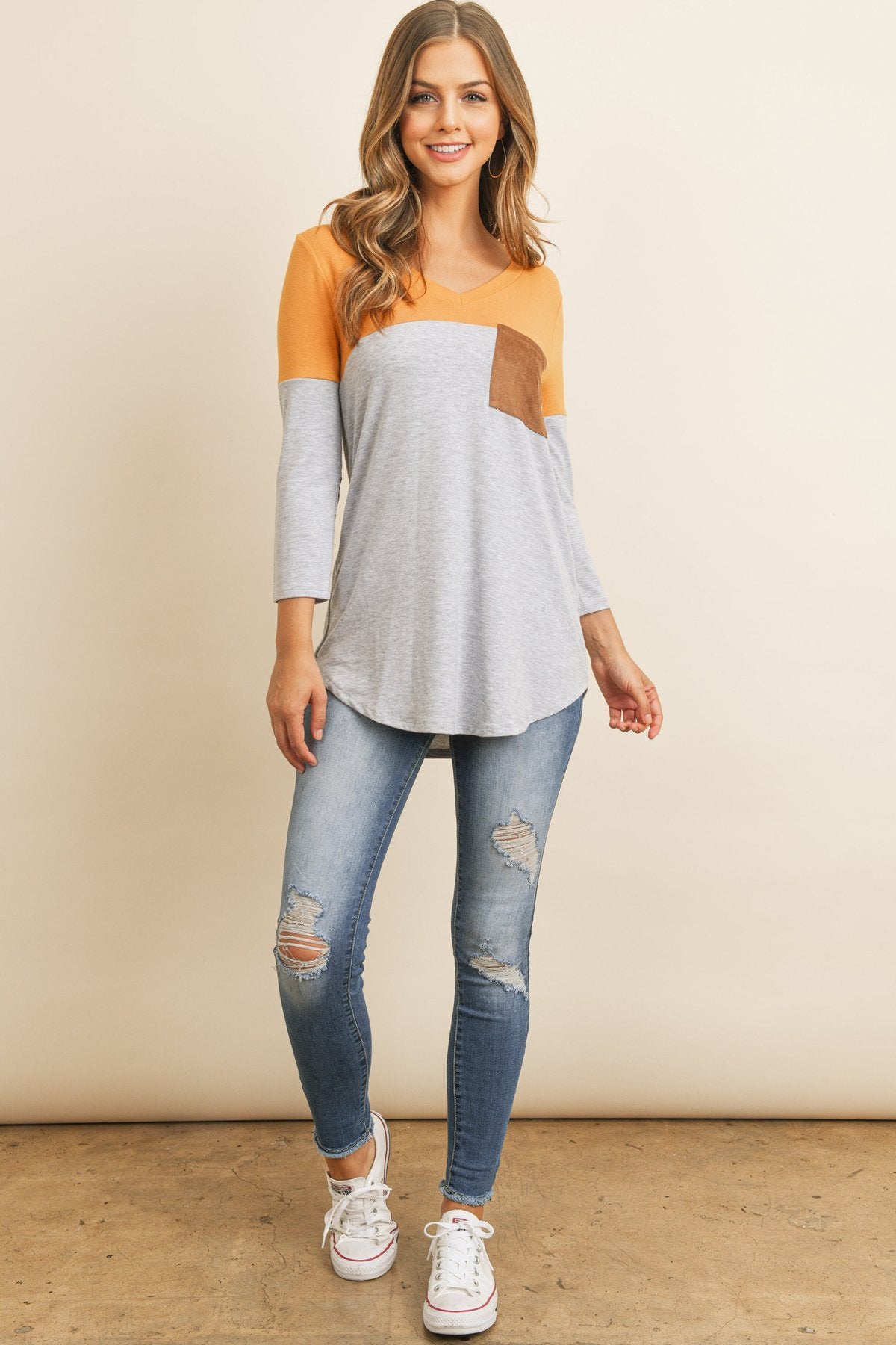 Color Block V-Neck Top