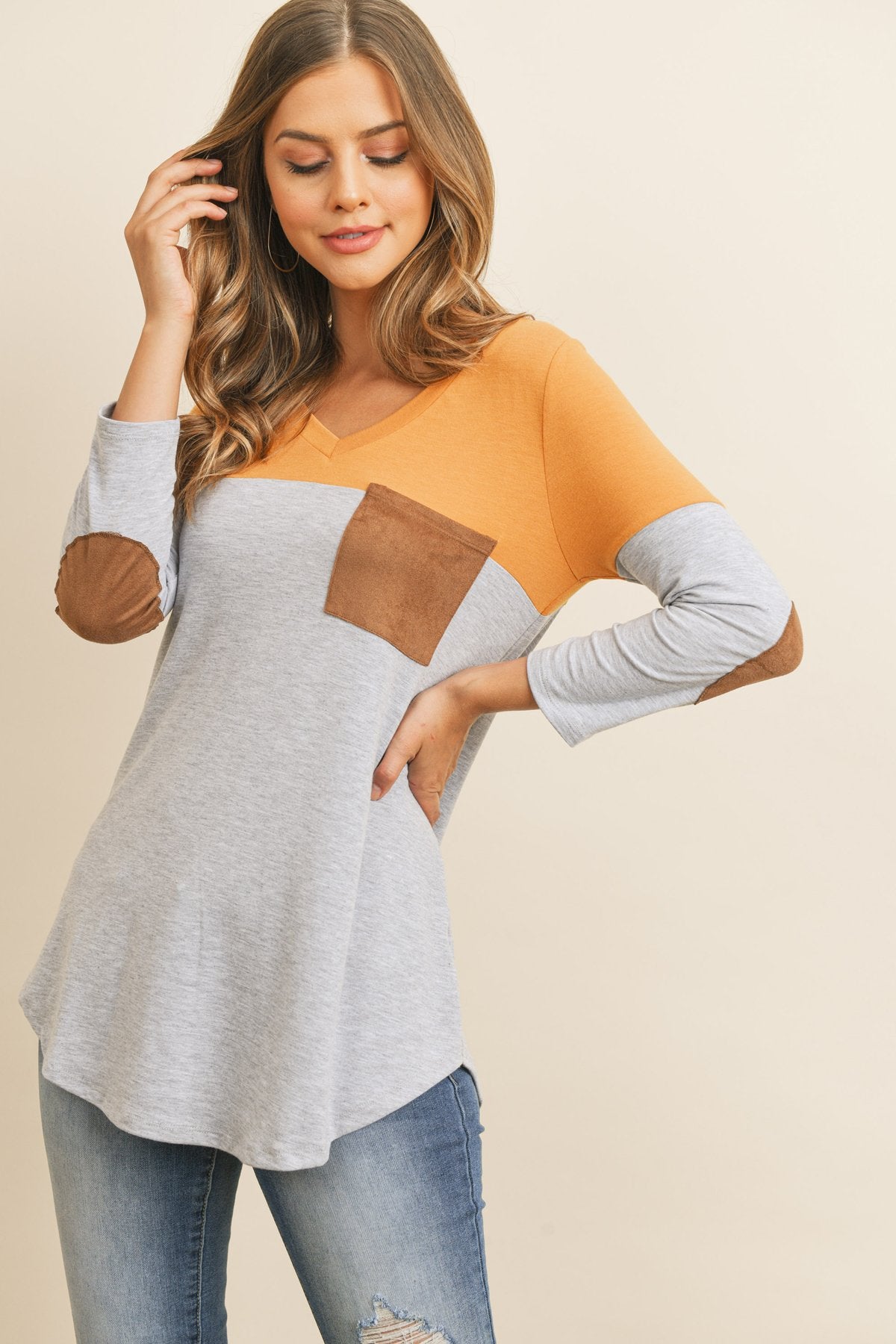 Color Block V-Neck Top