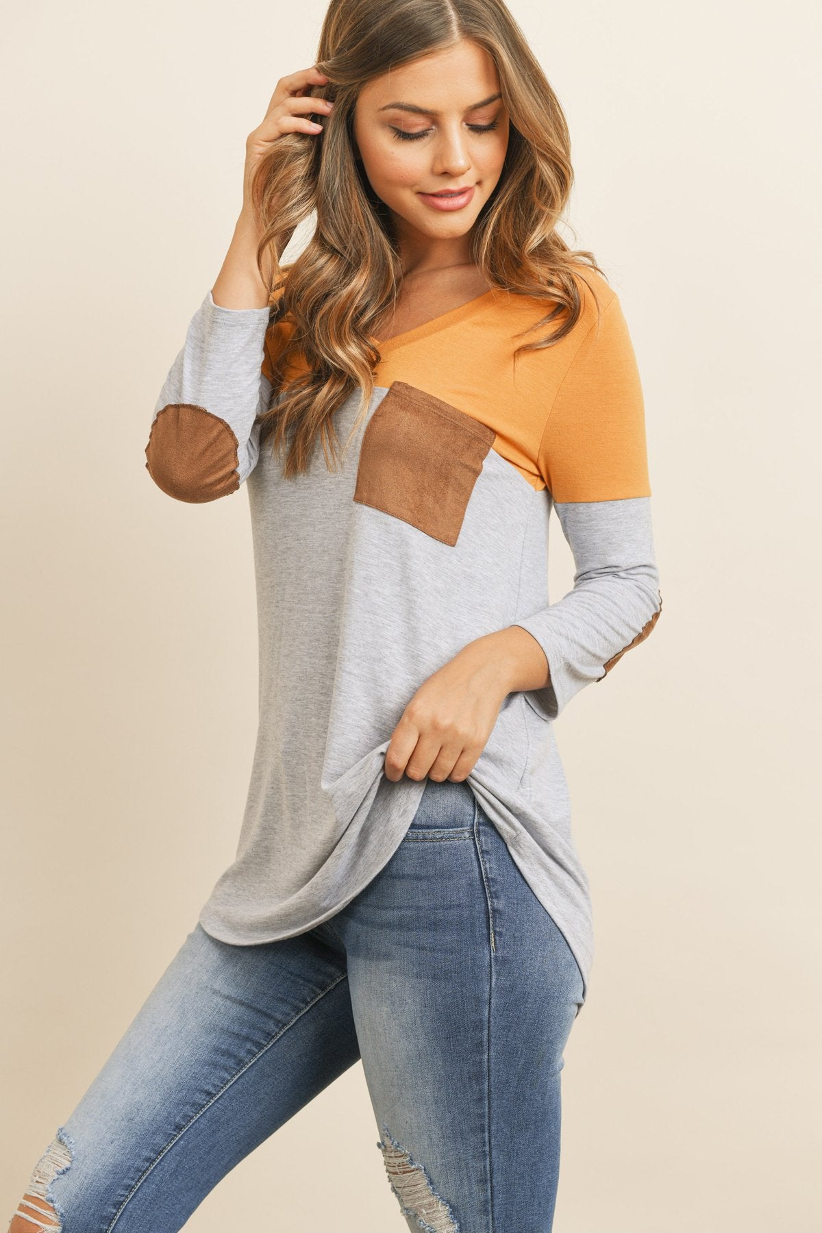 Color Block V-Neck Top