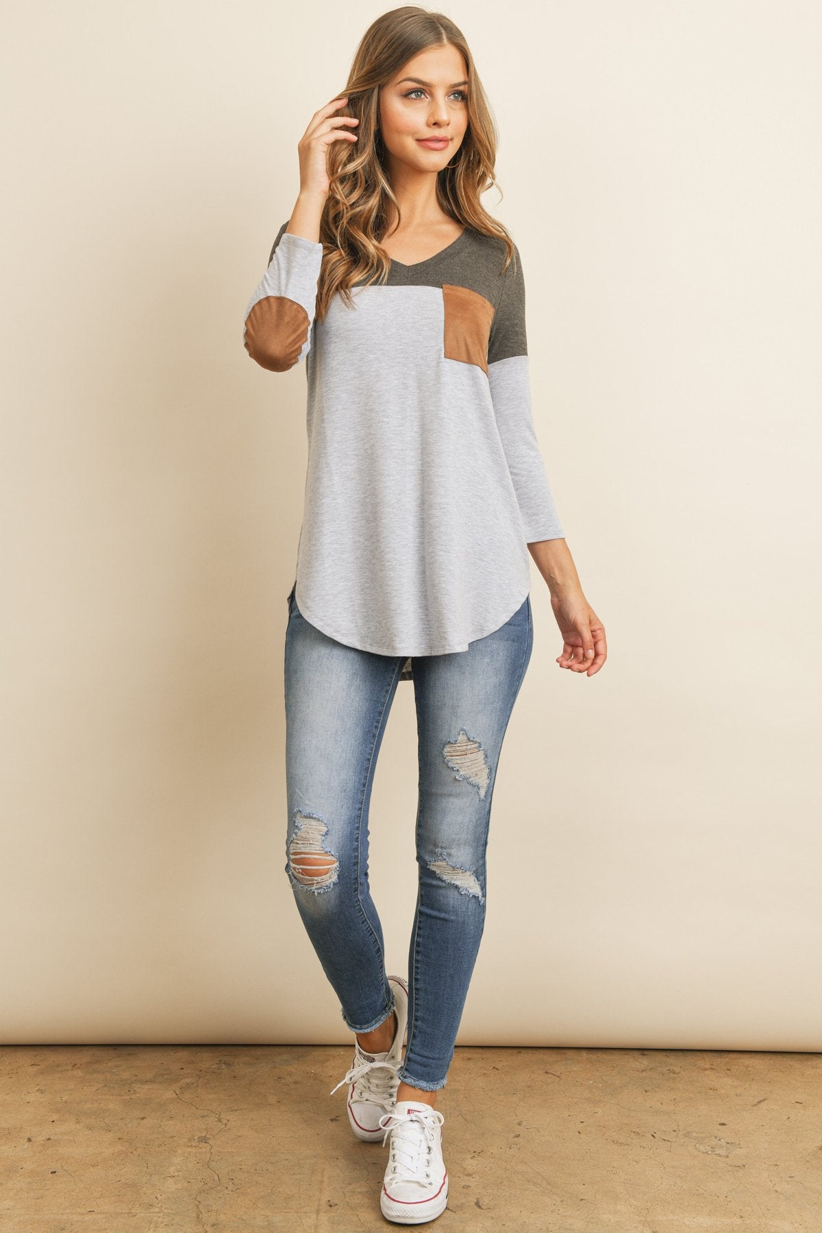 Color Block V-Neck Top