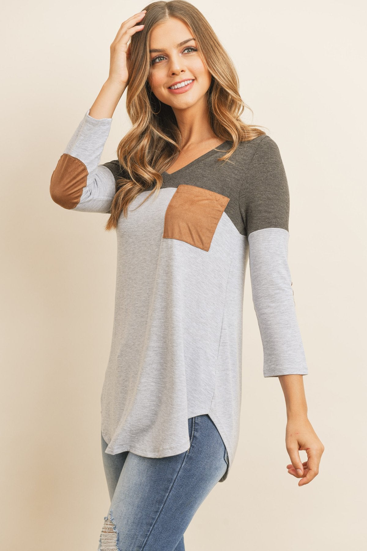 Color Block V-Neck Top