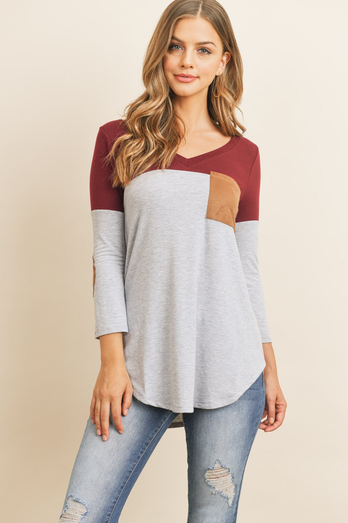 Color Block V-Neck Top