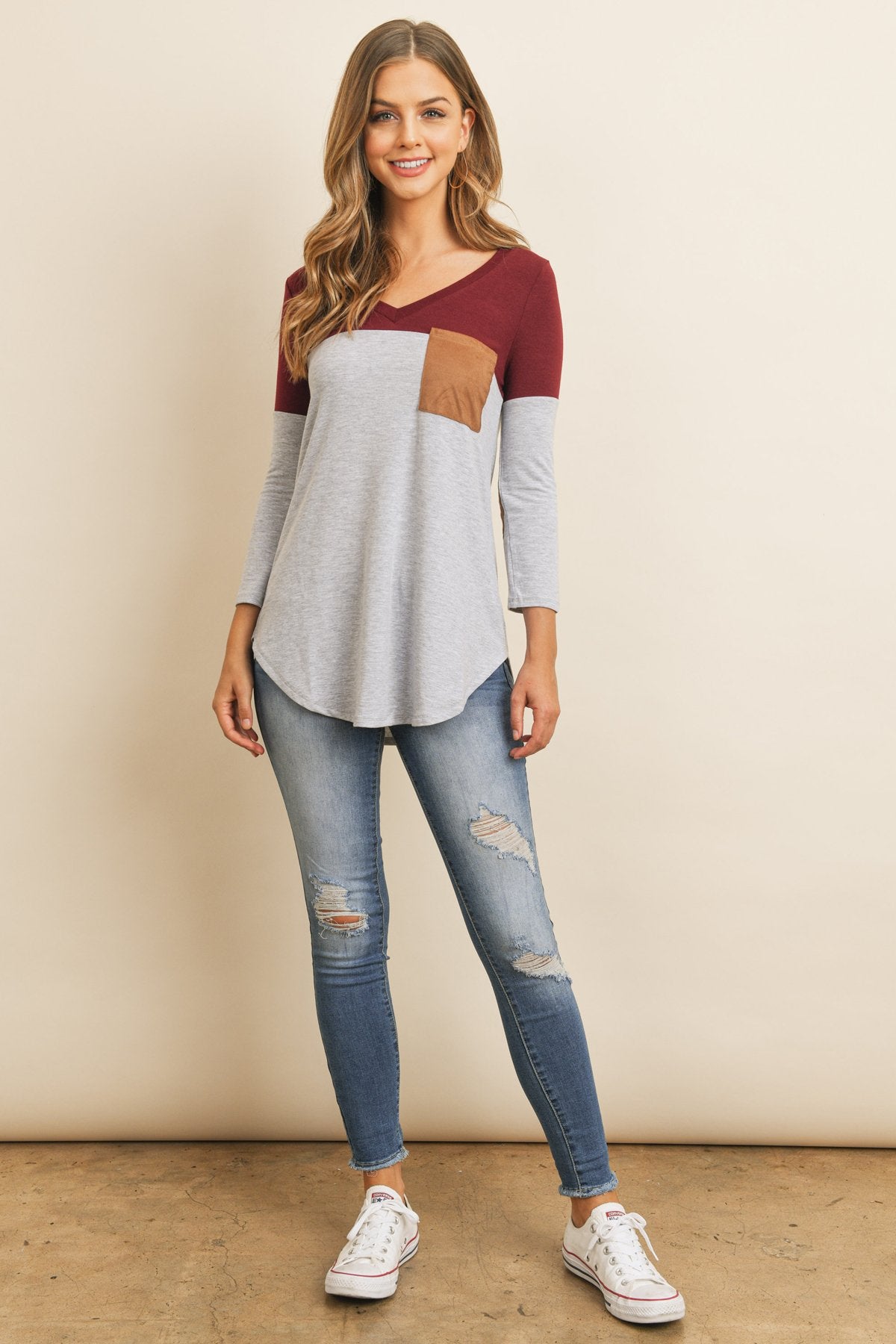 Color Block V-Neck Top