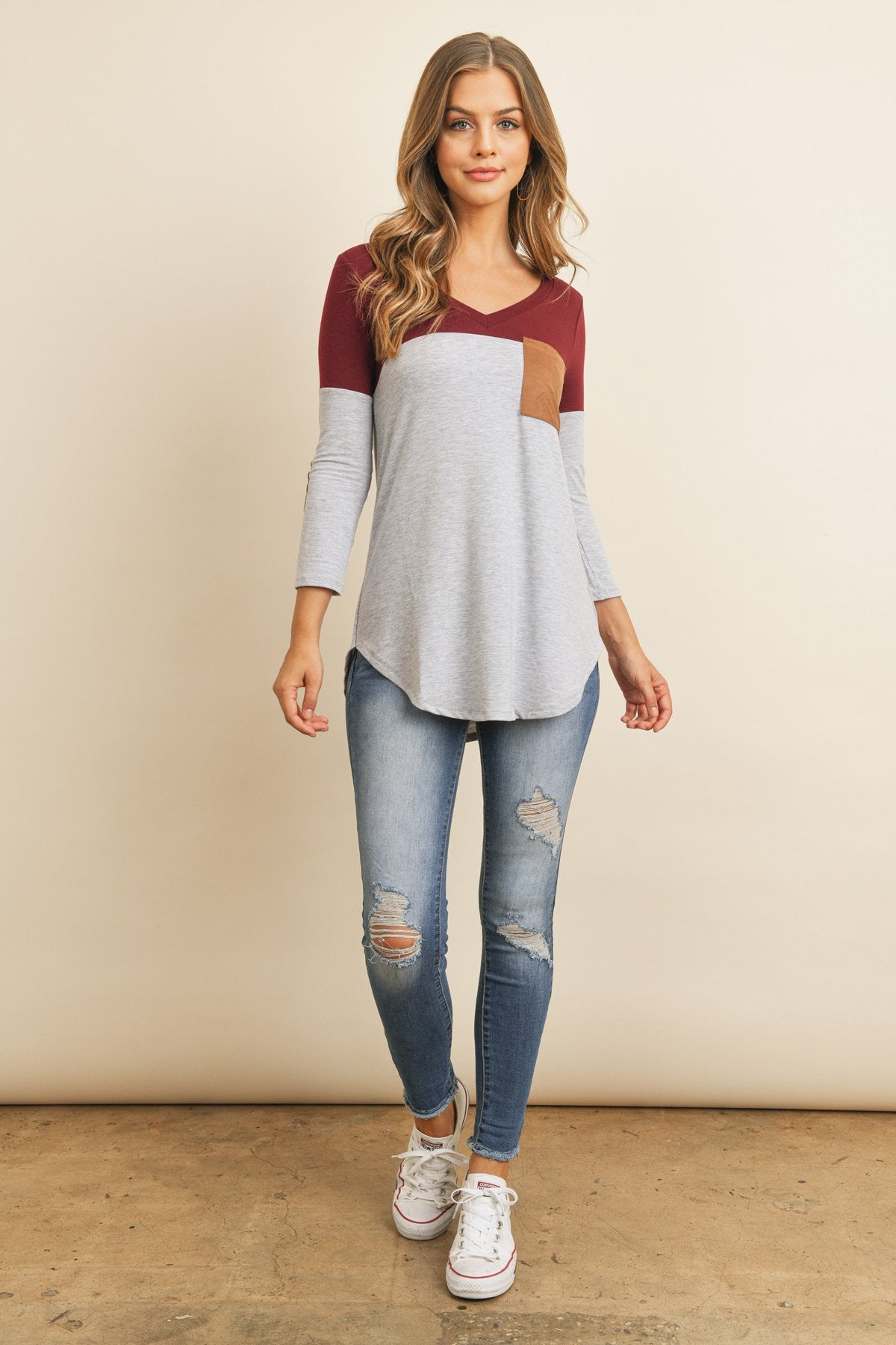 Color Block V-Neck Top