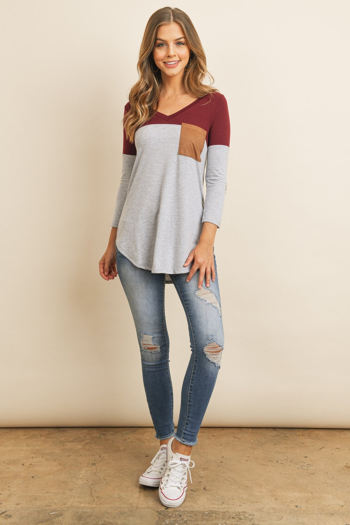 Color Block V-Neck Top