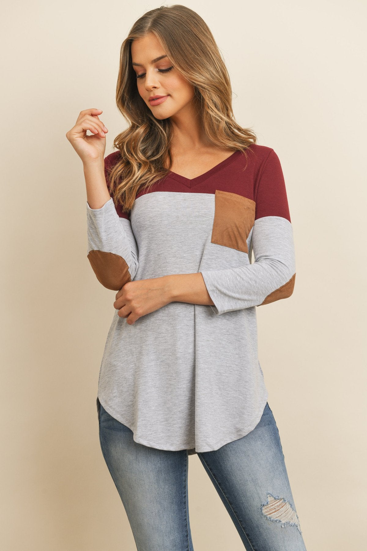 Color Block V-Neck Top