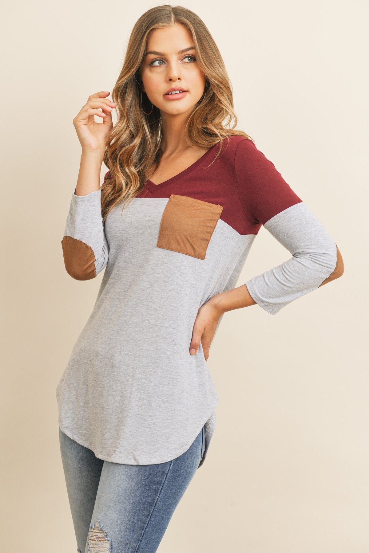 Color Block V-Neck Top