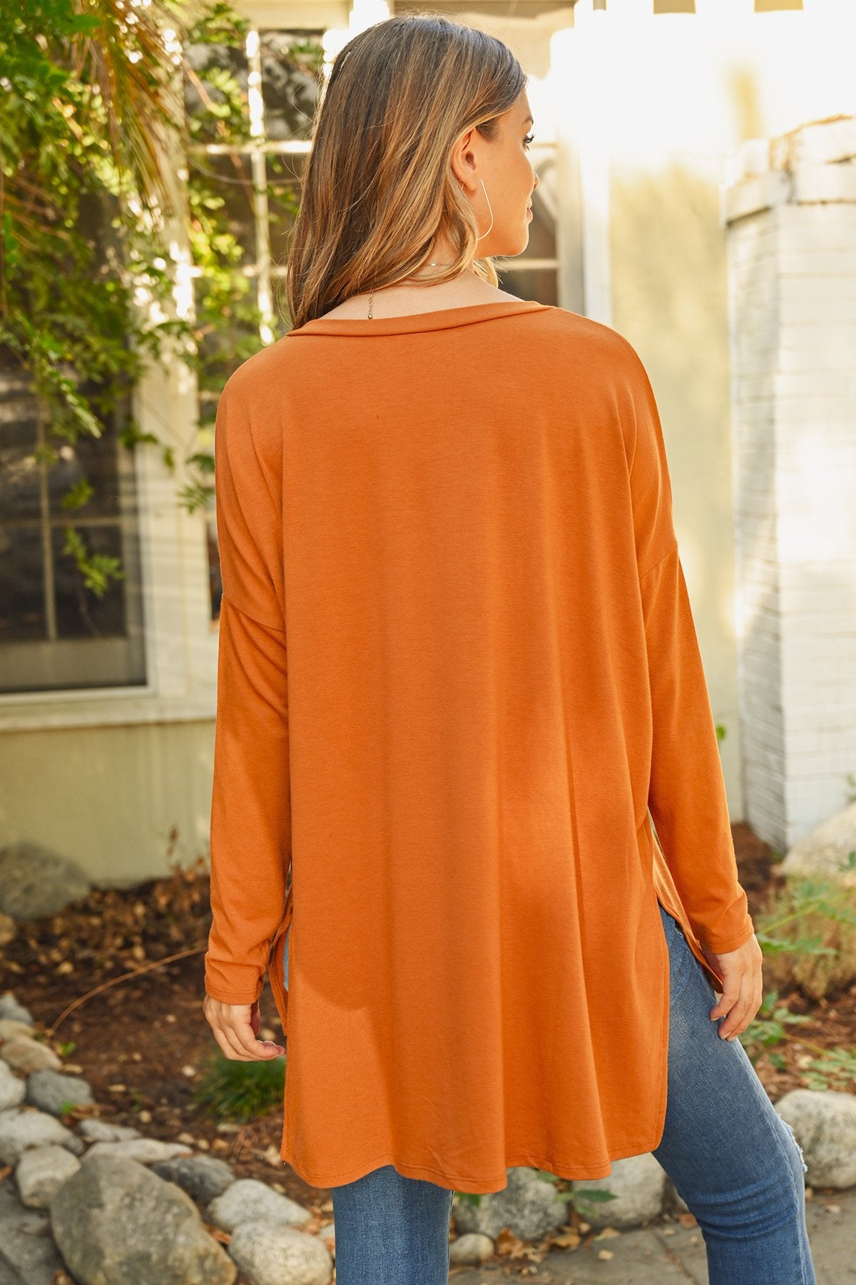 Dolman Long Sleeve V-Neck Side Slit Tunic