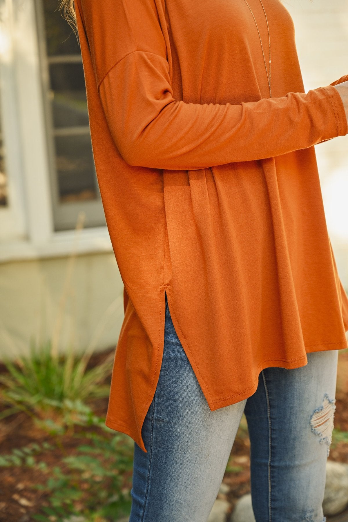 Dolman Long Sleeve V-Neck Side Slit Tunic