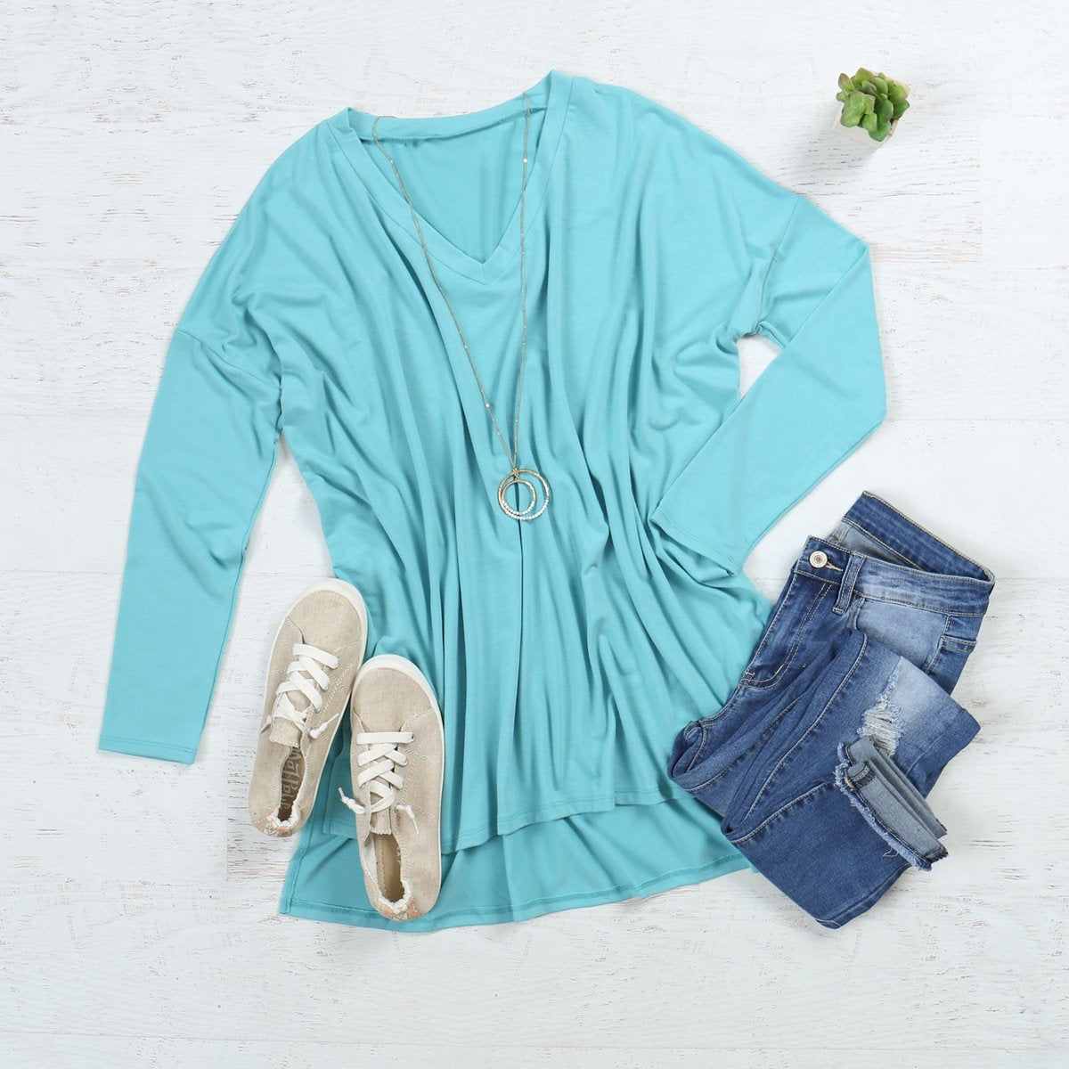 Dolman Long Sleeve V-Neck Side Slit Tunic