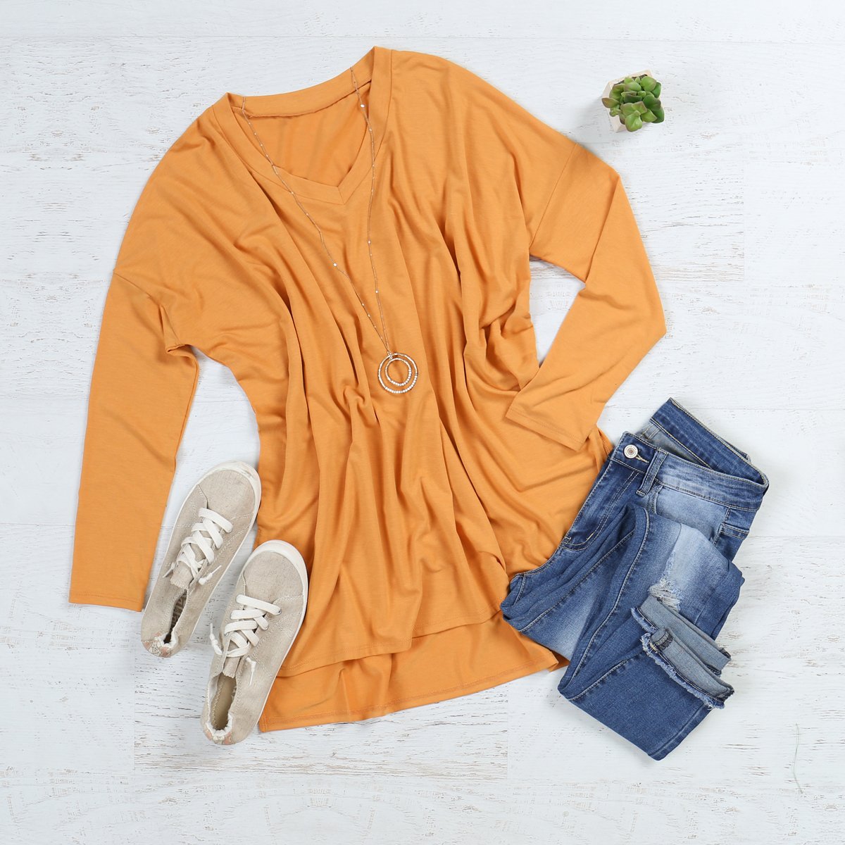 Dolman Long Sleeve V-Neck Side Slit Tunic