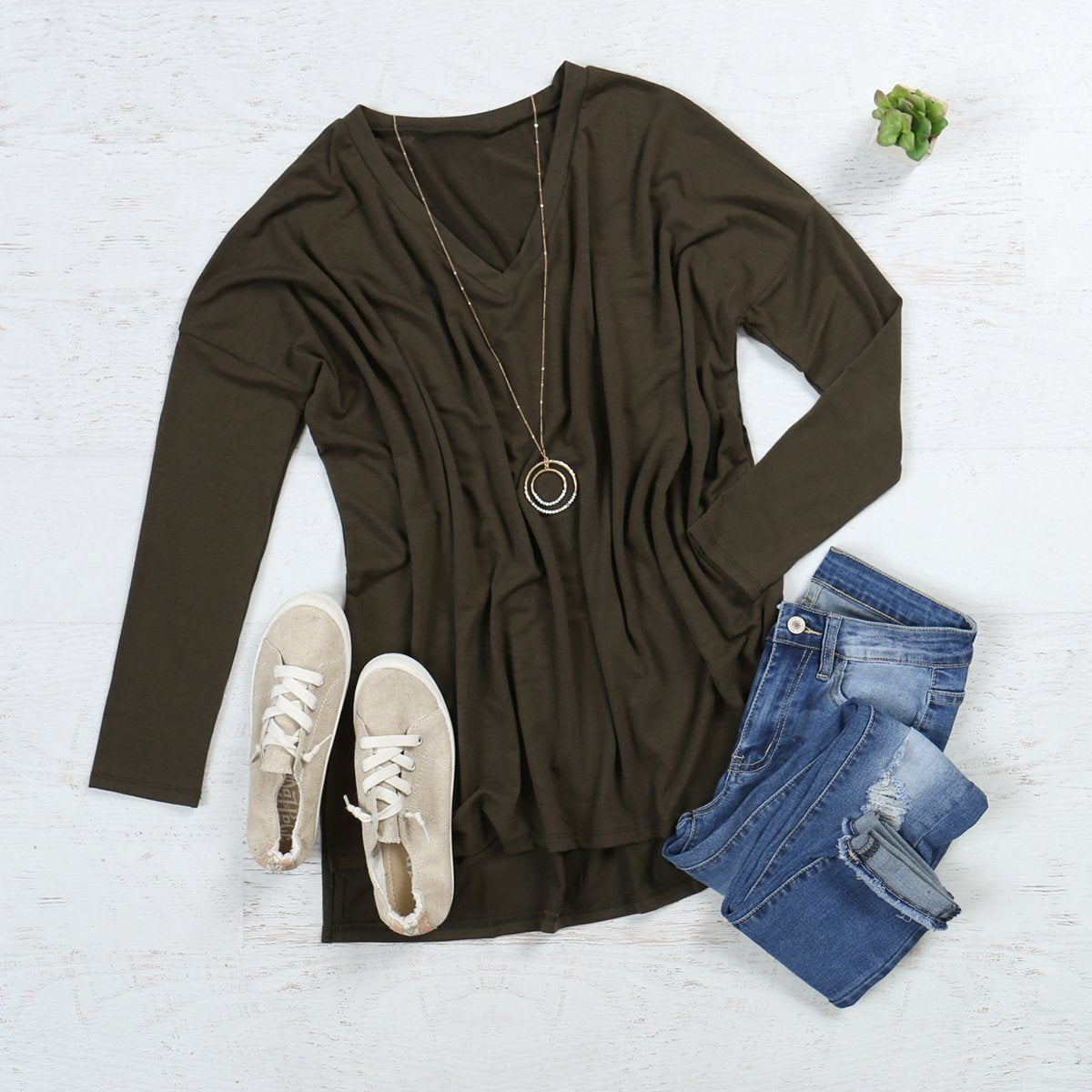 Dolman Long Sleeve V-Neck Side Slit Tunic
