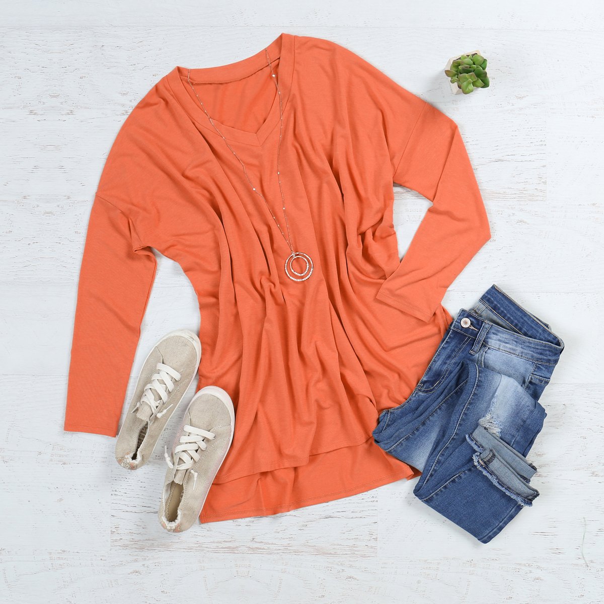 Dolman Long Sleeve V-Neck Side Slit Tunic