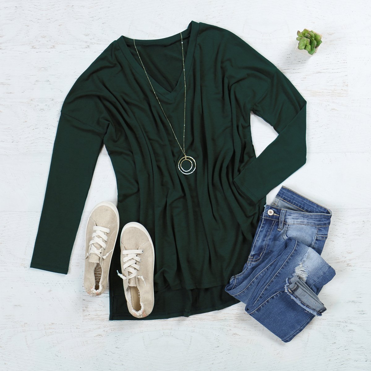 Dolman Long Sleeve V-Neck Side Slit Tunic