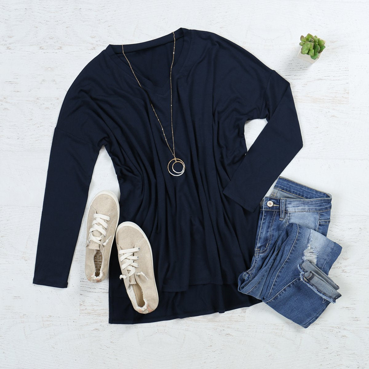 Dolman Long Sleeve V-Neck Side Slit Tunic