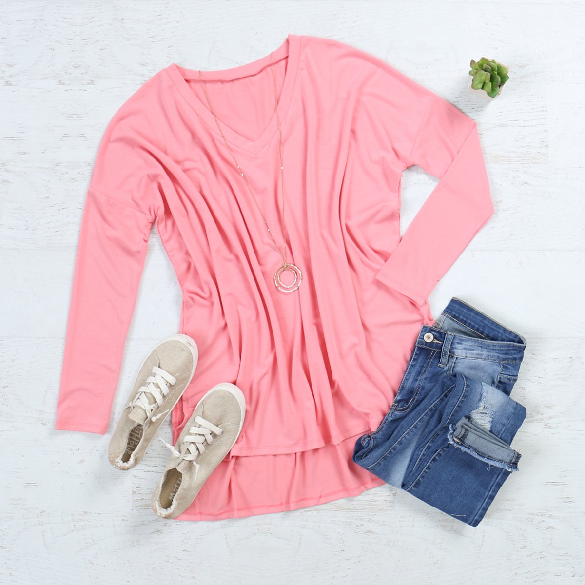 Dolman Long Sleeve V-Neck Side Slit Tunic