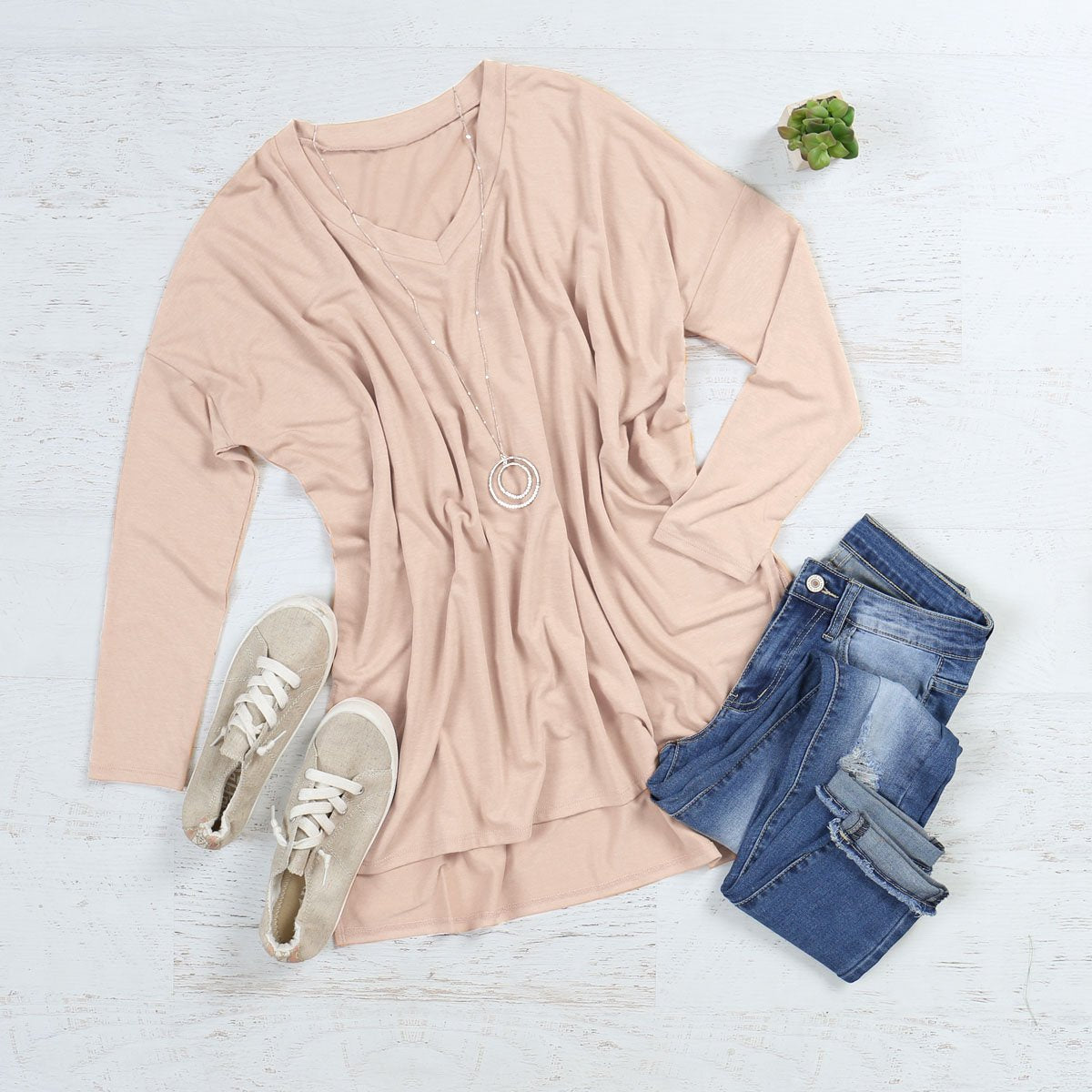 Dolman Long Sleeve V-Neck Side Slit Tunic