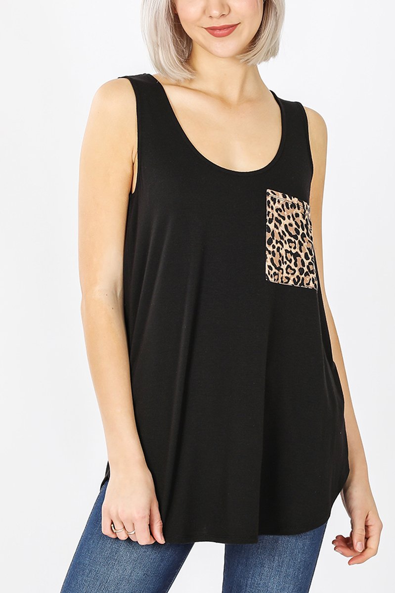 Sleeveless Leopard Print Pocket Top