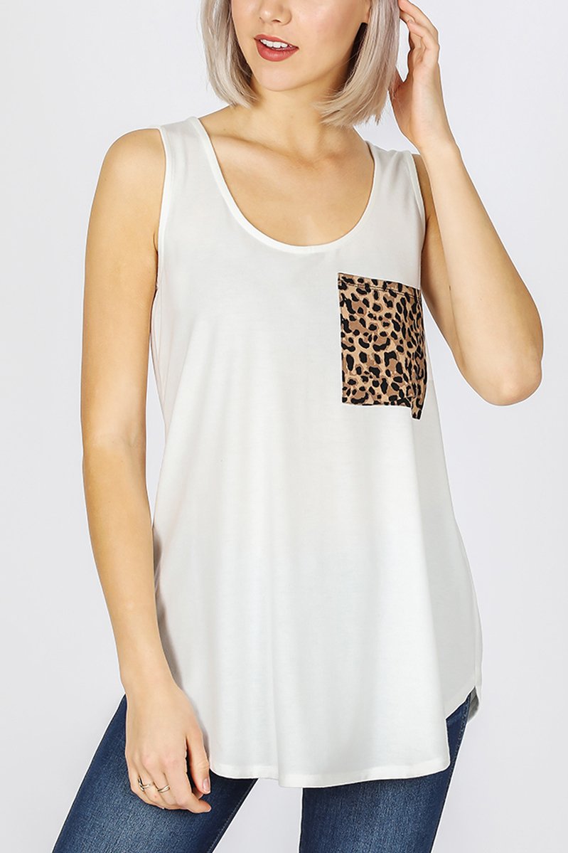 Sleeveless Leopard Print Pocket Top