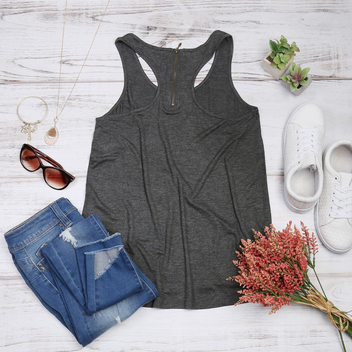 Racer Back Zipper Tank Top