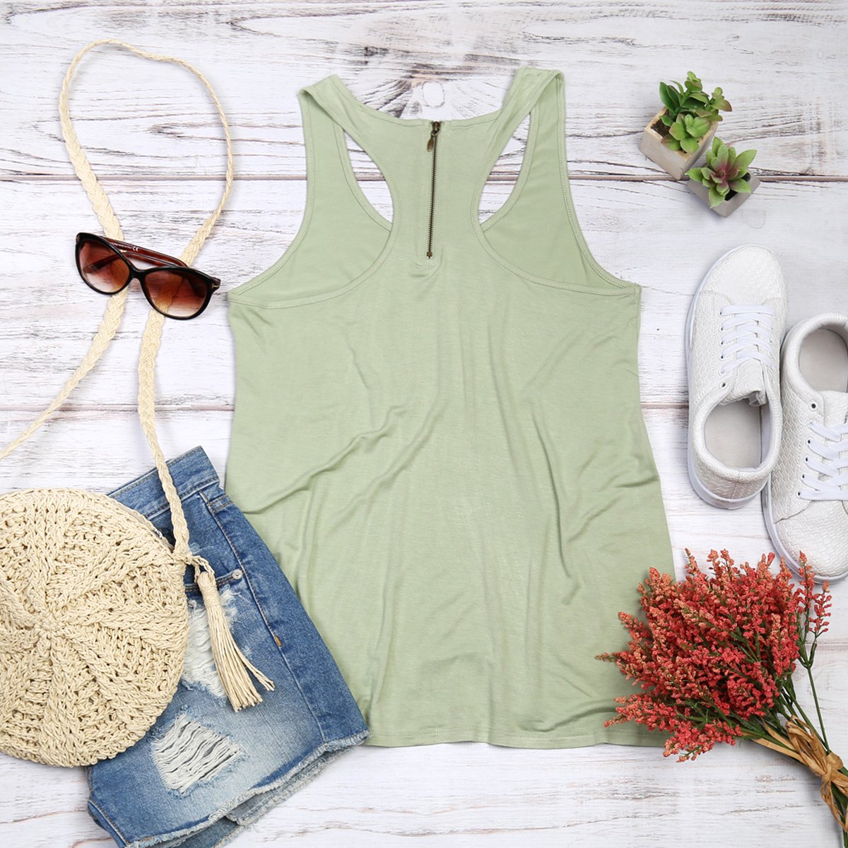 Racer Back Zipper Tank Top
