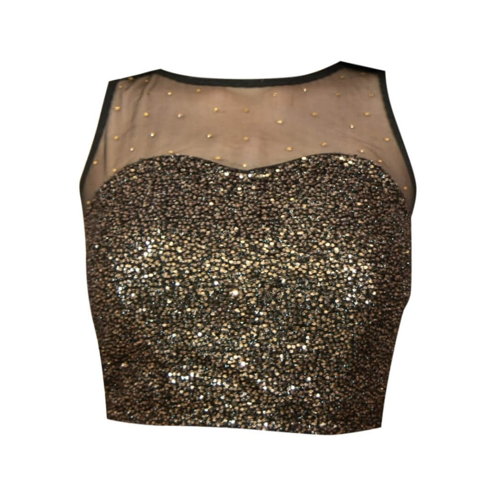 Black Sleeveless Blouse With Sequin Work All Over