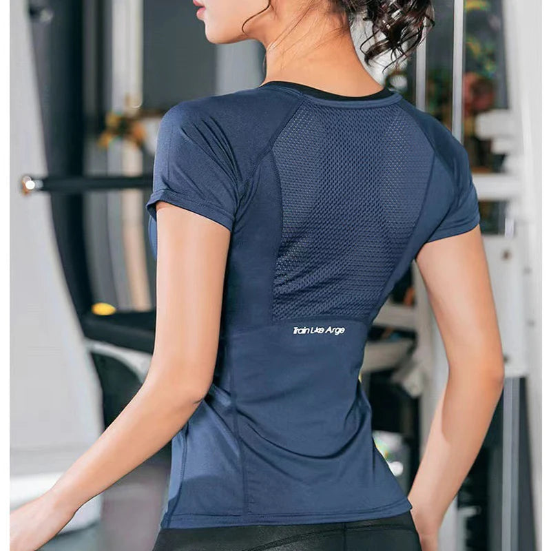 Women Summer T Shirts Slim Fit for Sports Fitness Yoga Short Sleeve Yoga Top Mesh Womens Gym Shirt Sport Wear Workout Top