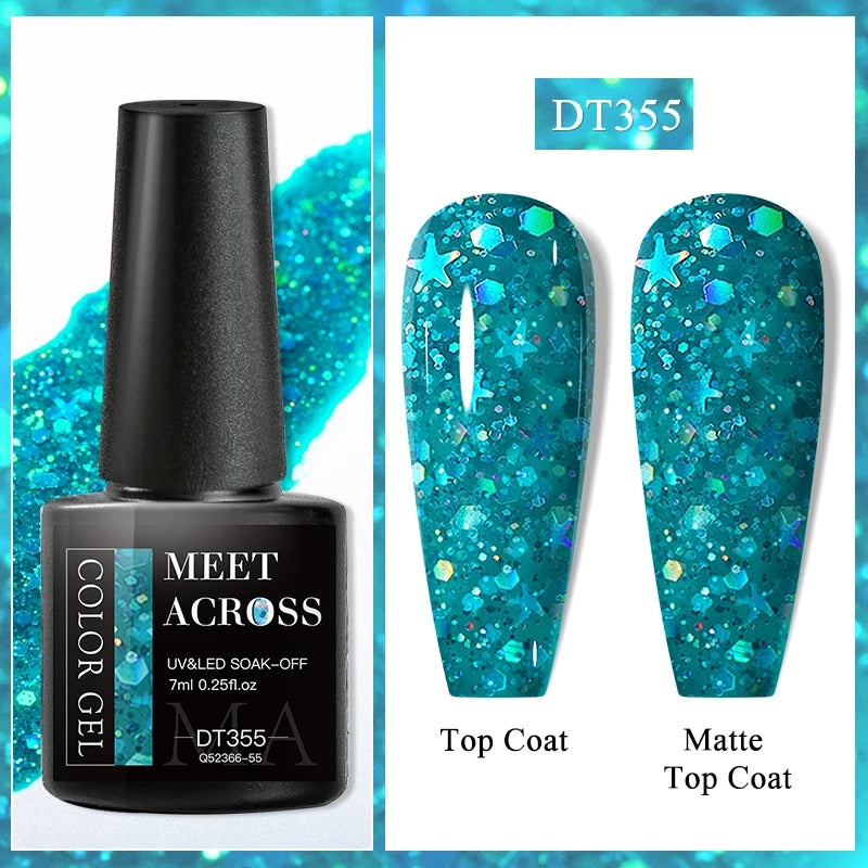 MEET ACROSS 7ml Auroras Thermal Gel Nail Polish Gold Glitter Gradient Color Changing Gel Semi Permanent Nail Art UV Gel Varnish