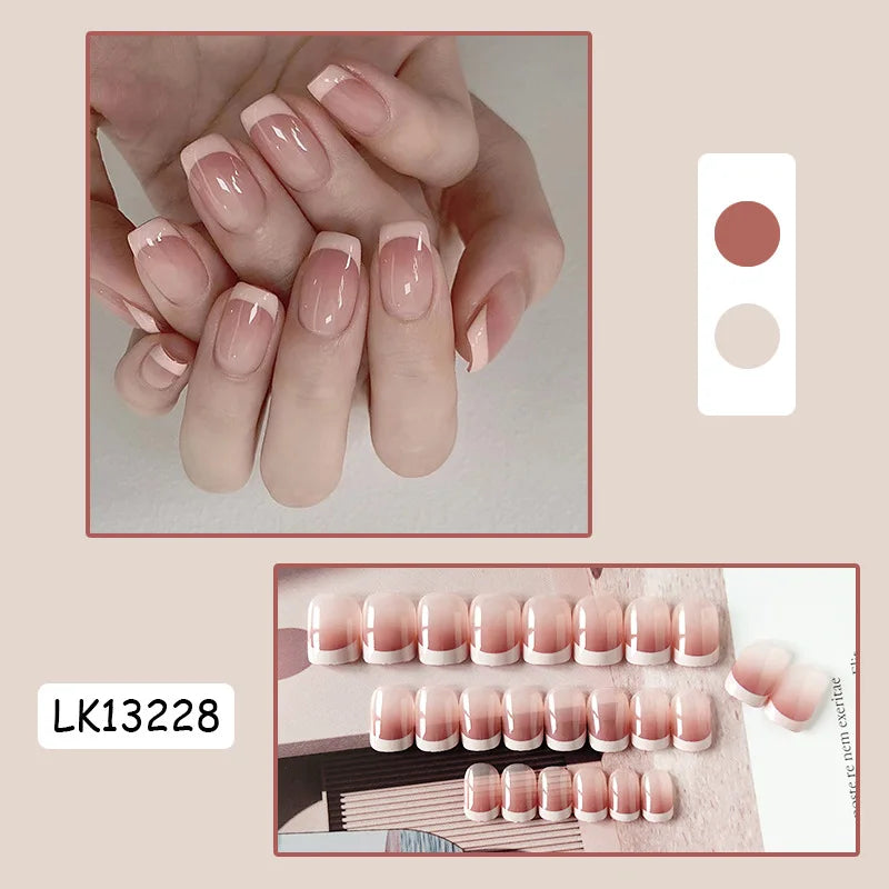 24PcsSet Wearable Press on Nail Art Full Cover Manicure Ballet Cute Nails False Removable Fake Nails With Glue Short Square Head