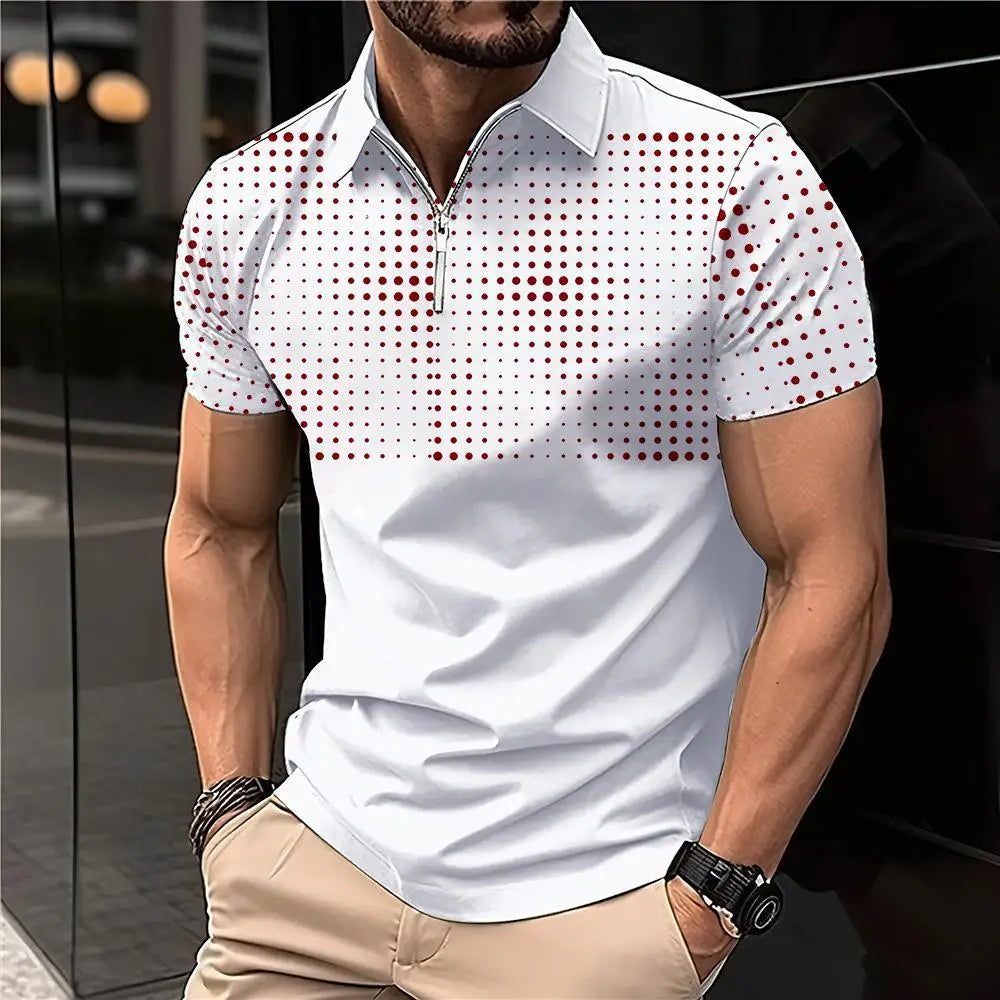 New Summer T Shirts for Men 2023 Short Sleeve Turn-Down Collar Letter Printing Button Striped Polo Tees Fashion Pullover Tops