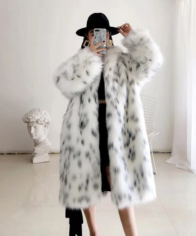 Women Winter New Faux Fox Fur Coats Ladies Casual Snow Leopard Print Fur Jackets Female Thick Warm Mid-Long Plush Outerw