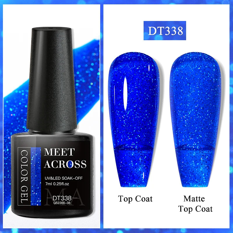 MEET ACROSS 7ml Auroras Thermal Gel Nail Polish Gold Glitter Gradient Color Changing Gel Semi Permanent Nail Art UV Gel Varnish