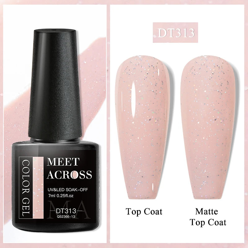 MEET ACROSS 7ml Auroras Thermal Gel Nail Polish Gold Glitter Gradient Color Changing Gel Semi Permanent Nail Art UV Gel Varnish