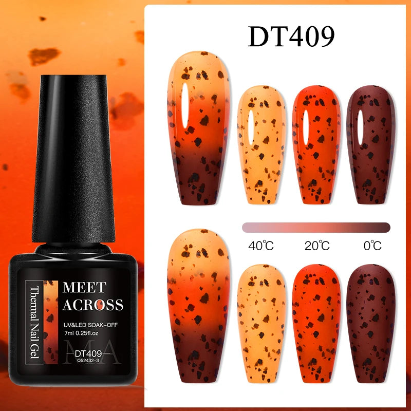 MEET ACROSS 7ml Auroras Thermal Gel Nail Polish Gold Glitter Gradient Color Changing Gel Semi Permanent Nail Art UV Gel Varnish