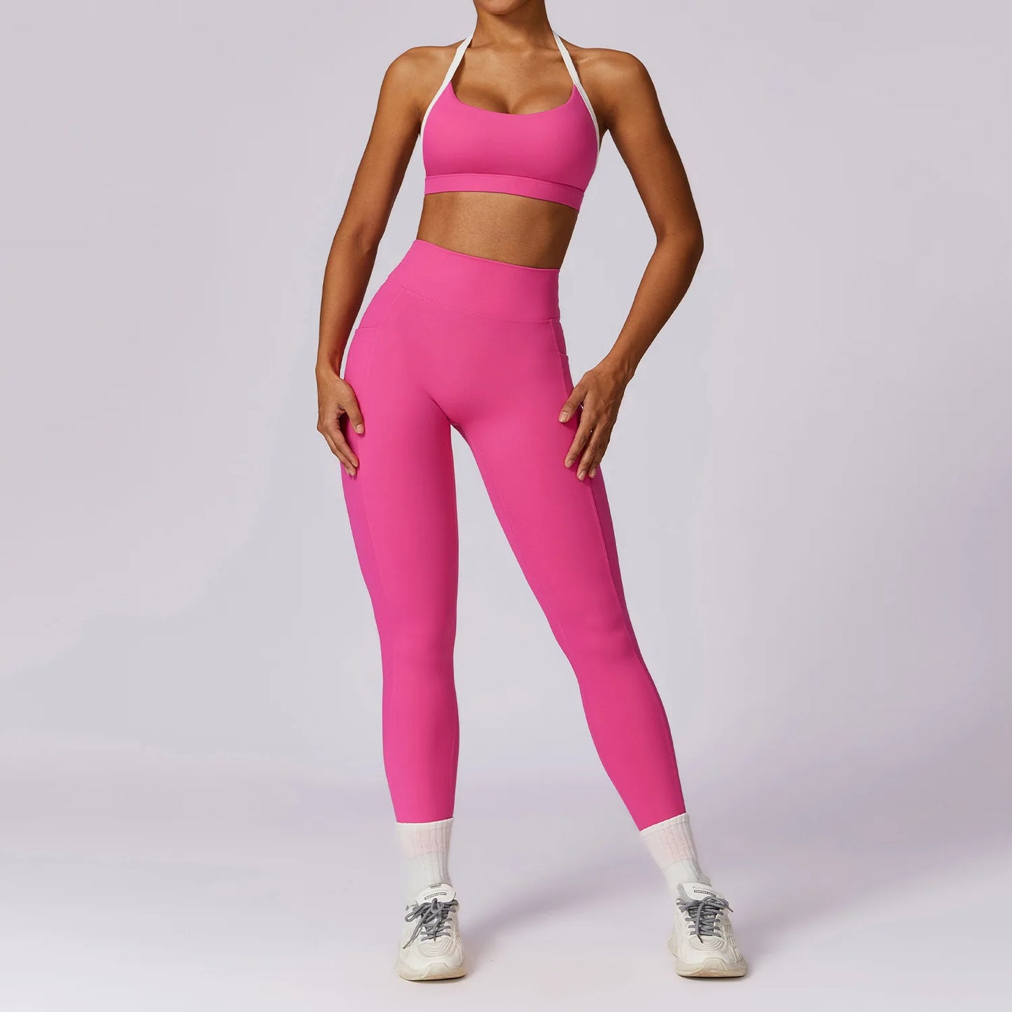 2PCS Women Tracksuit Yoga Set Sport Suit Gymwear Workout Clothes Long Sleeve Gym Bra High Waist Leggings Fitness Sports Wear