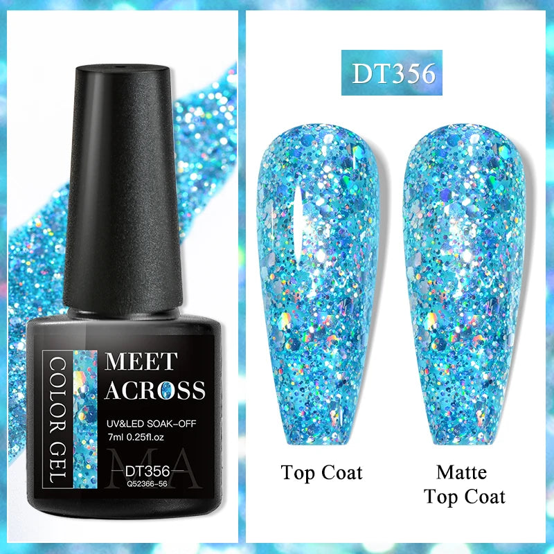 MEET ACROSS 7ml Auroras Thermal Gel Nail Polish Gold Glitter Gradient Color Changing Gel Semi Permanent Nail Art UV Gel Varnish