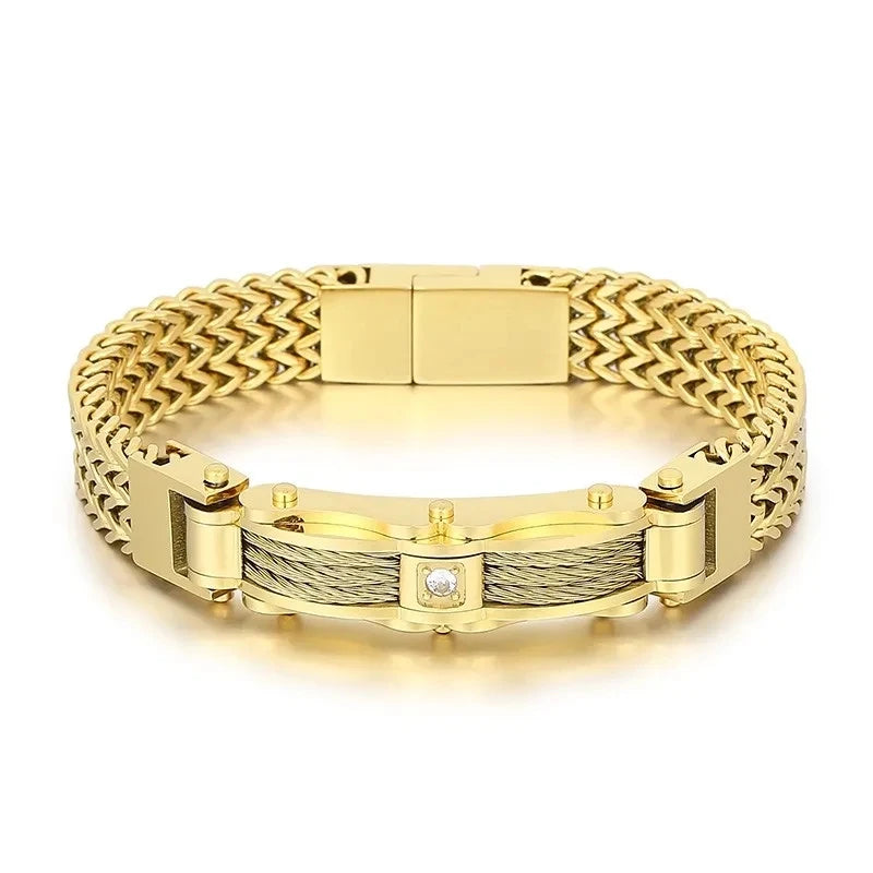 Luxury Gold Color Stainless Steel Link Chain Mesh Bracelets for Men Spulseiras Masculina Metal Male Charm Jewelry Accessory