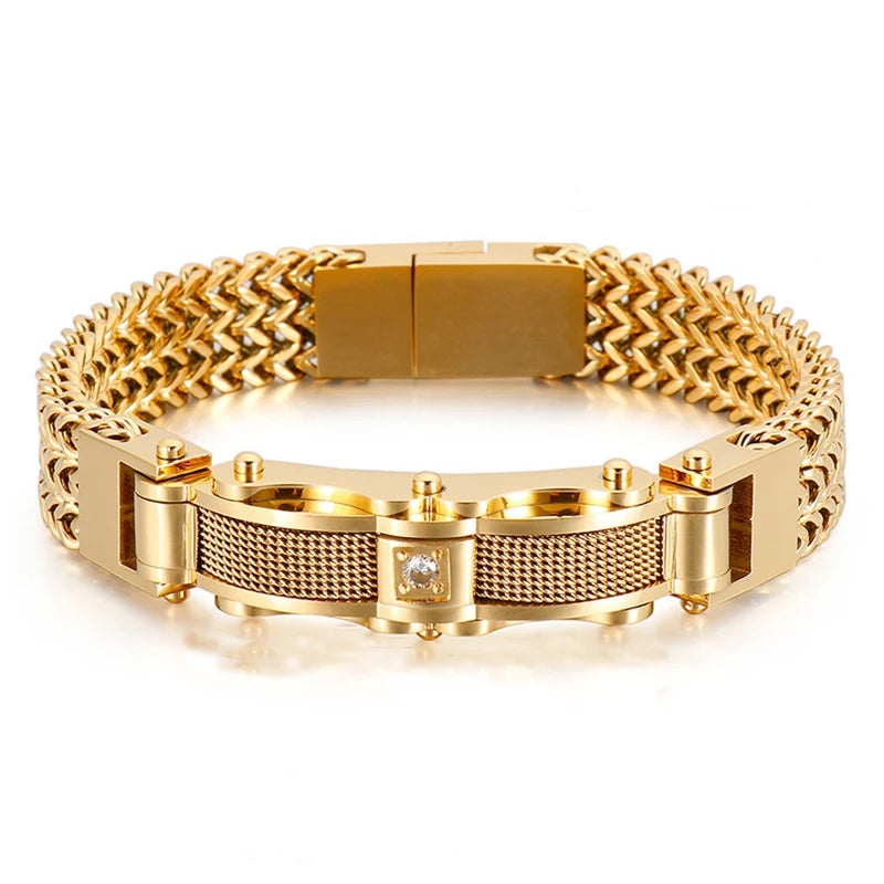 Luxury Gold Color Stainless Steel Link Chain Mesh Bracelets for Men Spulseiras Masculina Metal Male Charm Jewelry Accessory