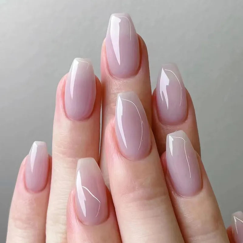 24Pcs Press on Nails Wearable Fake Nails Pink Gradient Glitter Butterfly Rhinestones False Nail Full Cover Acrylic Nail Tips
