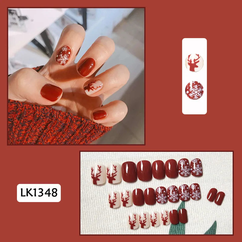 24PcsSet Wearable Press on Nail Art Full Cover Manicure Ballet Cute Nails False Removable Fake Nails With Glue Short Square Head