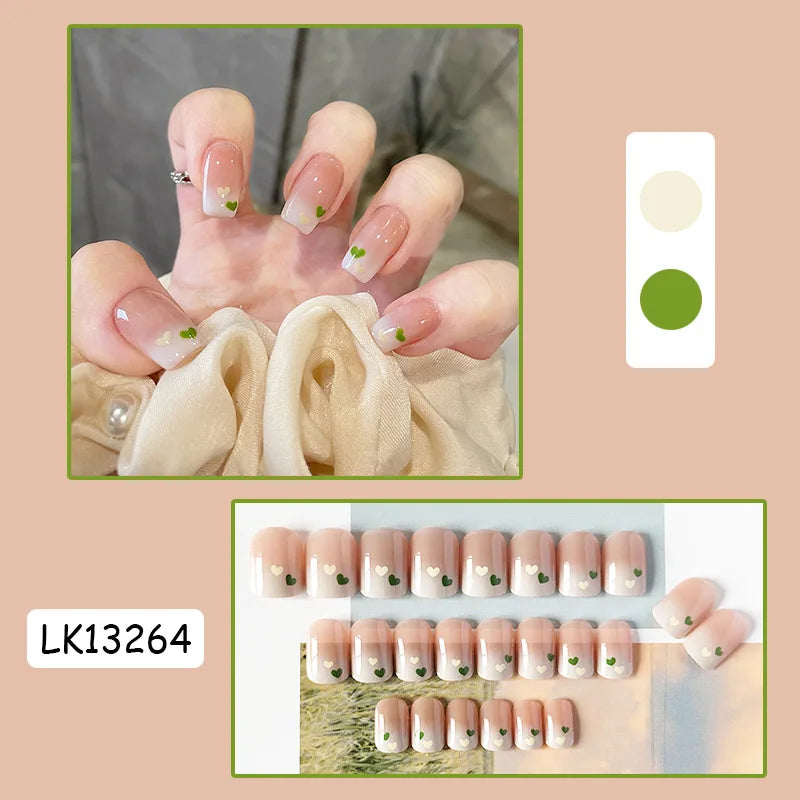 24PcsSet Wearable Press on Nail Art Full Cover Manicure Ballet Cute Nails False Removable Fake Nails With Glue Short Square Head