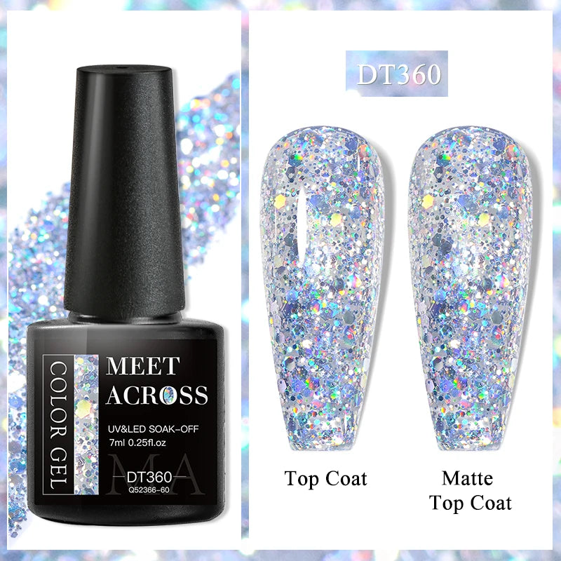 MEET ACROSS 7ml Auroras Thermal Gel Nail Polish Gold Glitter Gradient Color Changing Gel Semi Permanent Nail Art UV Gel Varnish