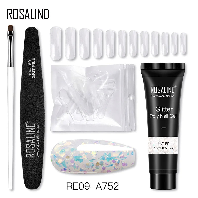ROSALIND 15/30ml Poly Nail Gel Semi Permanent Acrylic Extension Crystal Nail Art Fast Builder Hybrid Varnish UV Poly Nail Polish